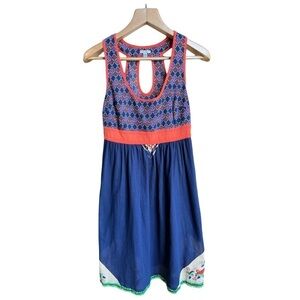 Ecote from Urban Outfitters Navy Blue Boho Cutout Pocket Mini Dress, Medium